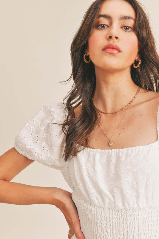 TRADITIONS Eyelet SquareNeck Smock Dress