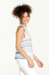 DEAR JOHN Tank LISA Woven Stripe Ruffle Sleeve