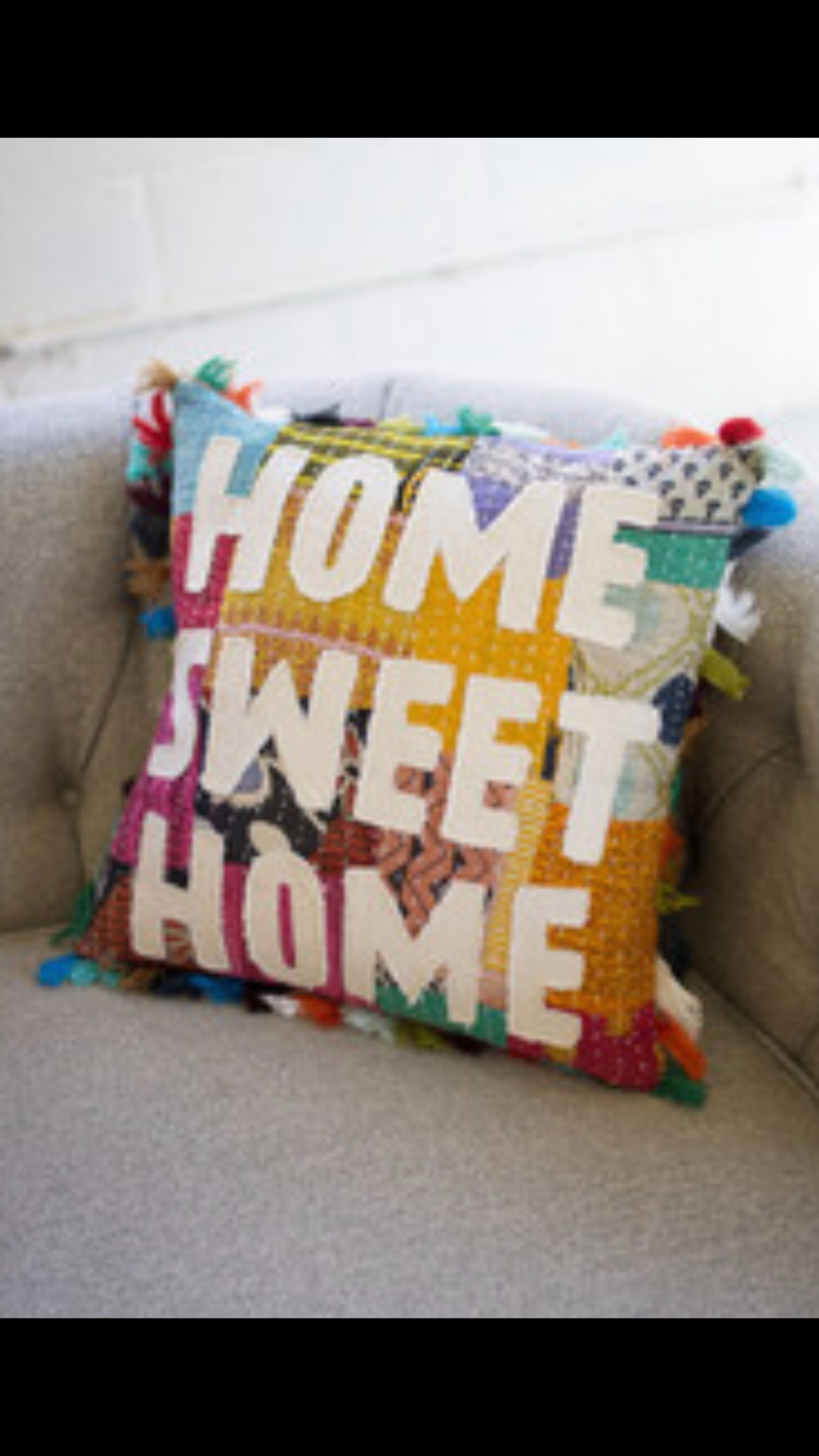 KI Appliqué Kantha Tassel Throw Pillow