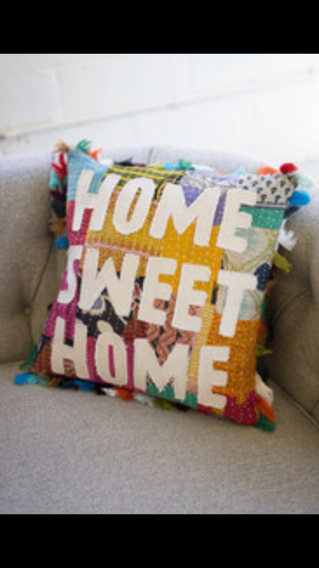 KI Appliqué Kantha Tassel Throw Pillow