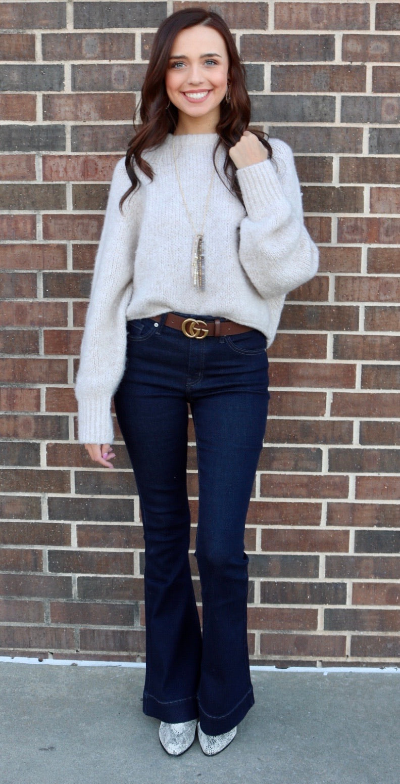PREP CrewNeck Waist Crop Fuzzy Knit Sweater Top