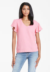 DEAR JEAN Gauze HANA V-Neck Ruffle Sleeve Top