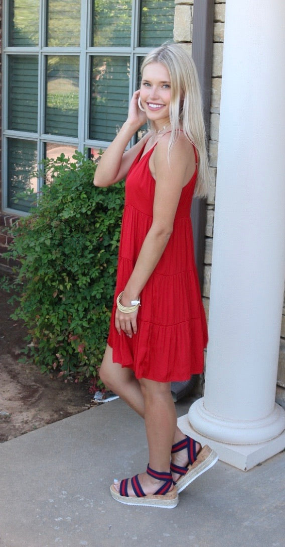 PROSPERITY Tiered CamiStrap Flare Midi Dress