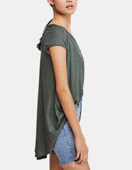 FREE PEOPLE Army HIGHLAND ButtonFront Smocked HiLo Tee Top