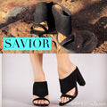 SAVIOR Cutout Chunky Heel Mule Shoe