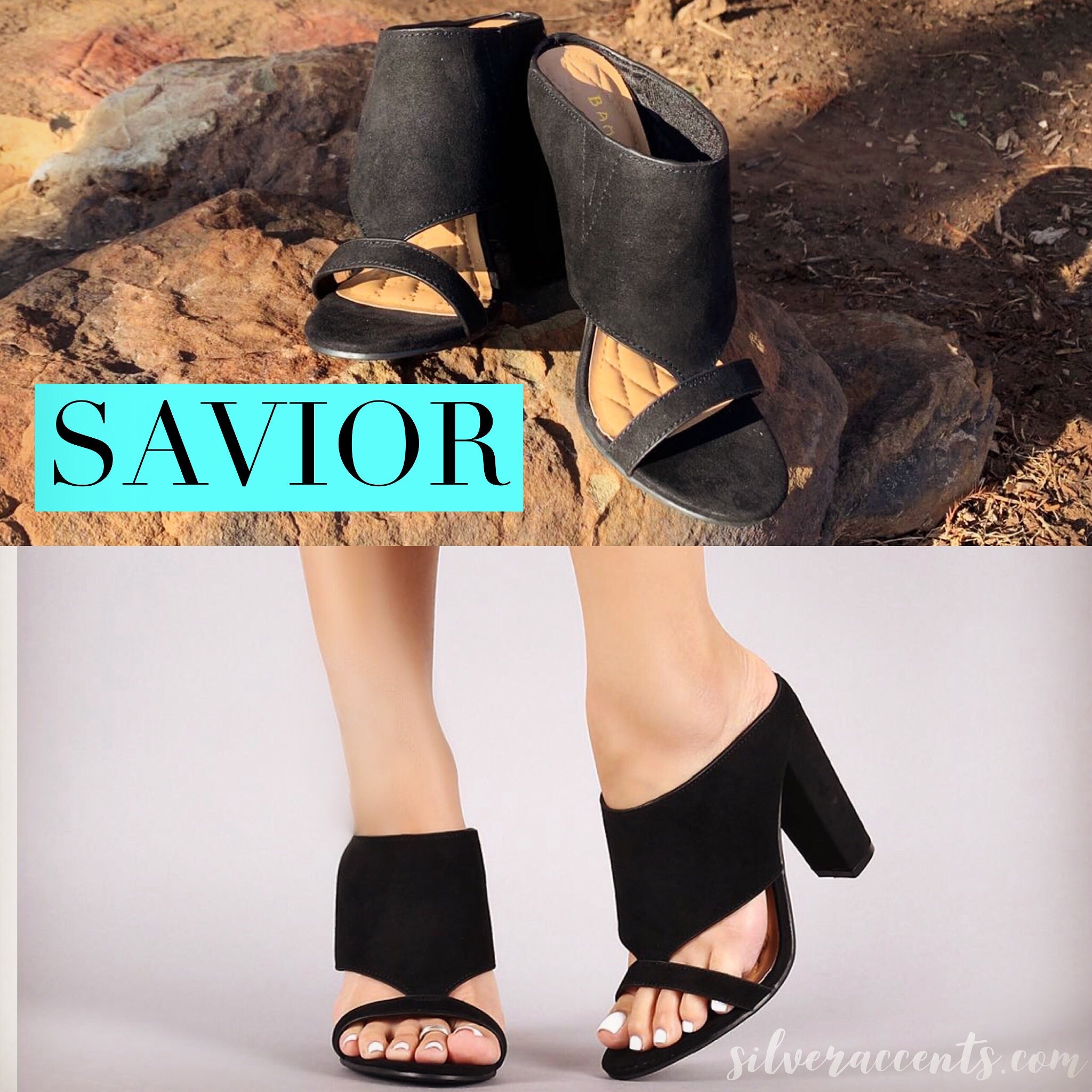 SAVIOR Cutout Chunky Heel Mule Shoe
