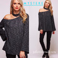MYSTERE OneShoulder Cutout ChokerNeck MarledKnit Top