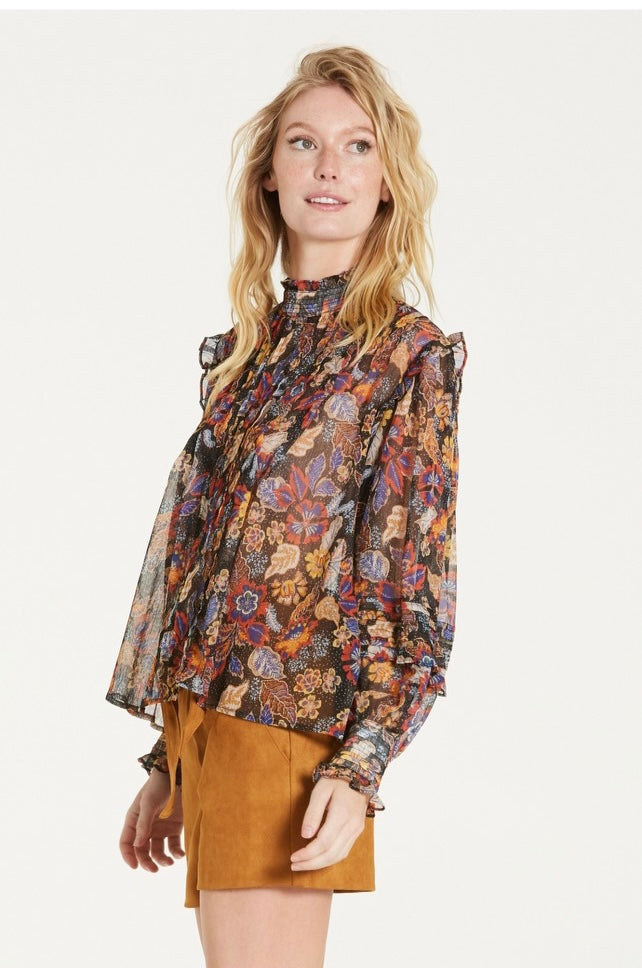 DEAR JOHN Ruffle EVERLEIGH Hi~Neck Print