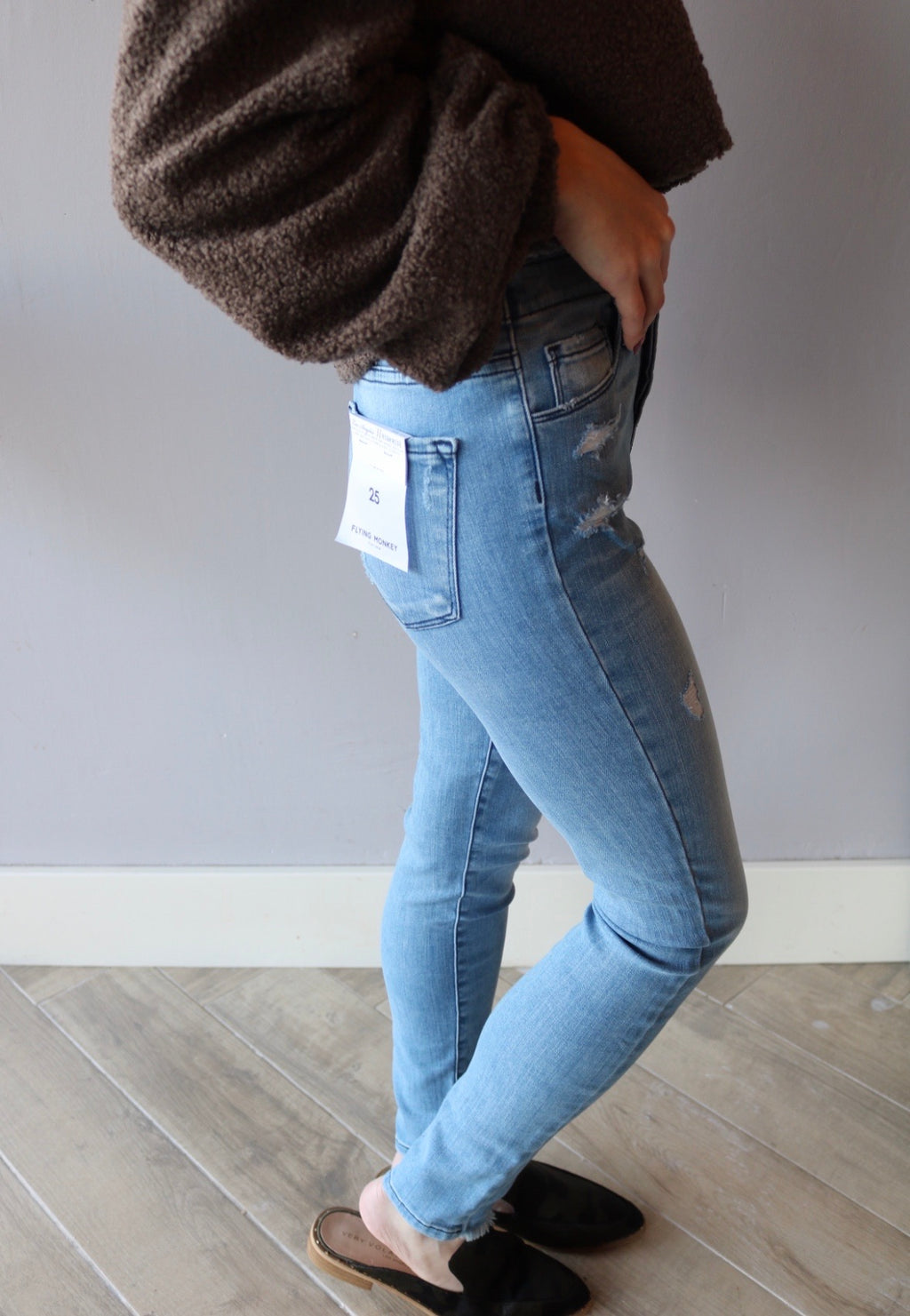 FLYING MONKEY HiRise BITTER BLUE MixedHem WaistBand Jeans