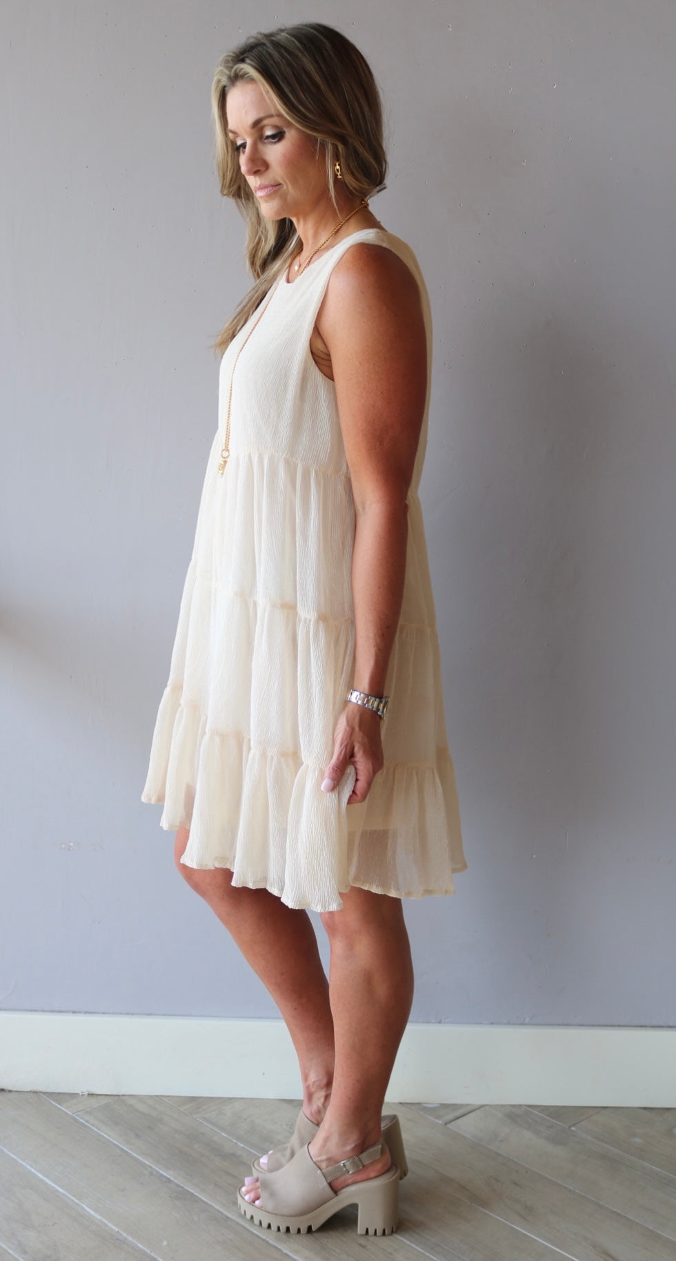 RETREAT Tiered Babydoll Textured Dress
