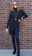 BOBI BLACK Fine RibKnit PRESTIGE Asymmetric Sweater Tunic Top