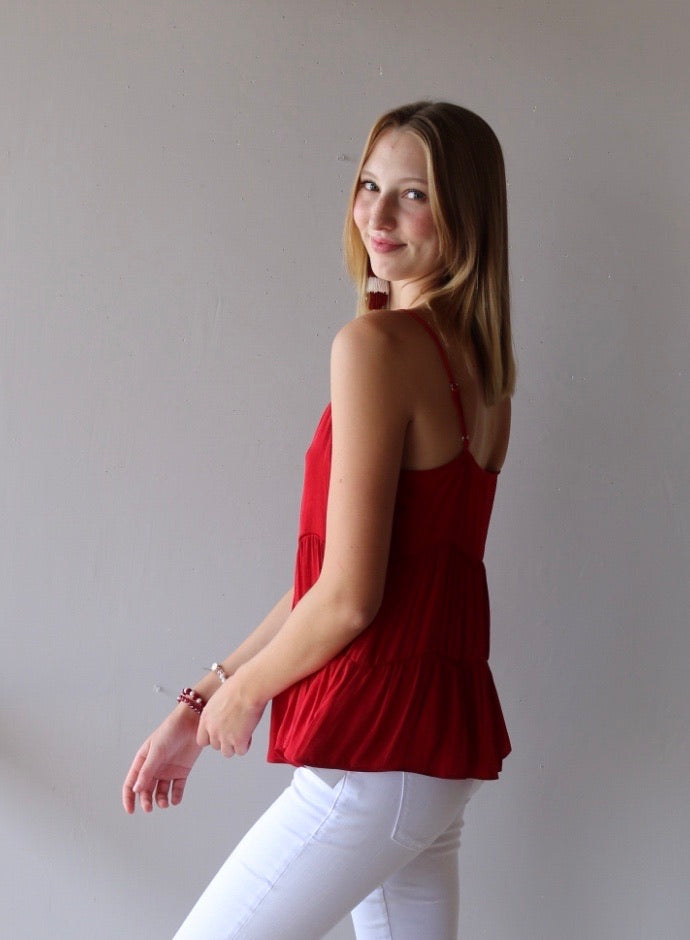 NAKED ZEBRA PROSPER Tiered Cami MatteSatin Tank Top