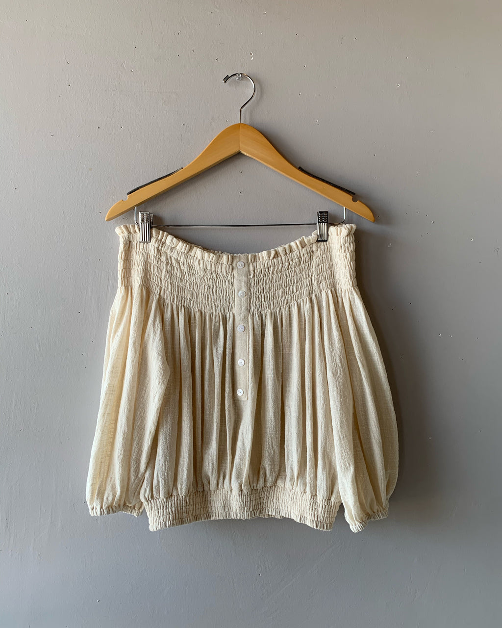 VENEER Smocked Off Shoulder BlousonSleeve Gauze Top