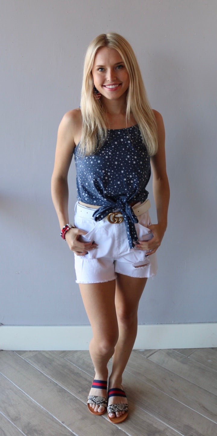 BOBI Star Print BRILLIANCE TieFront JerseyKnit Cami Top