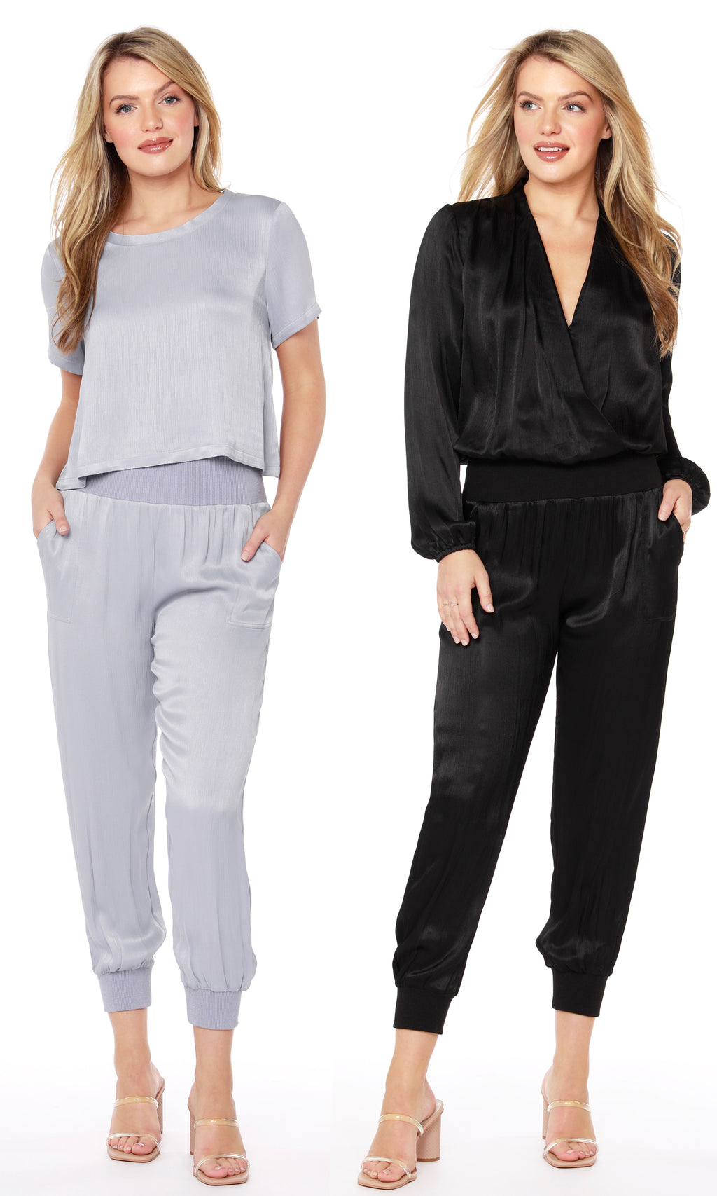 BOBI BLACK Sleek Textured LOGAN Woven Surplice Top