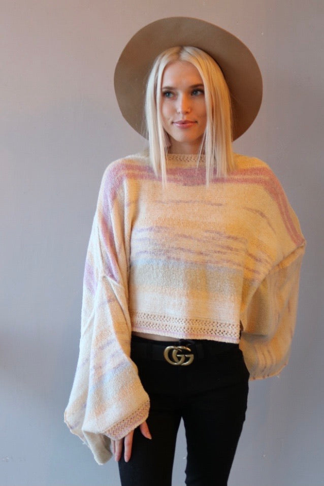 FREE PEOPLE Stripe SATURN Poncho Sweater Top