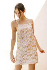 IVY STONE Gold Sequin Looped Shift Dress