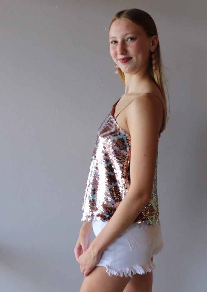 FREE PEOPLE One Shoulder DISCO FEVER Sequin Tank Top