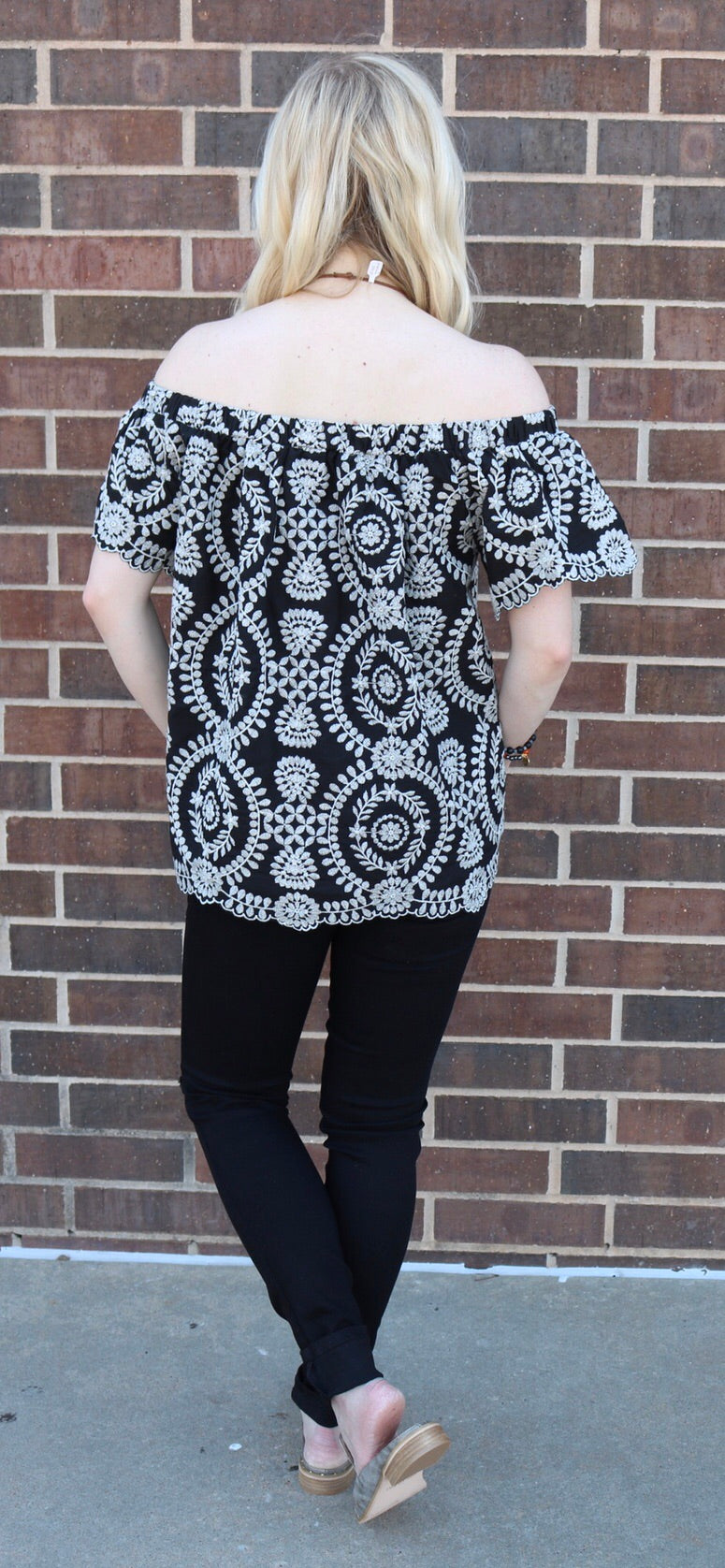 ARETHA Embroidered Ruffle Off Shoulder Top