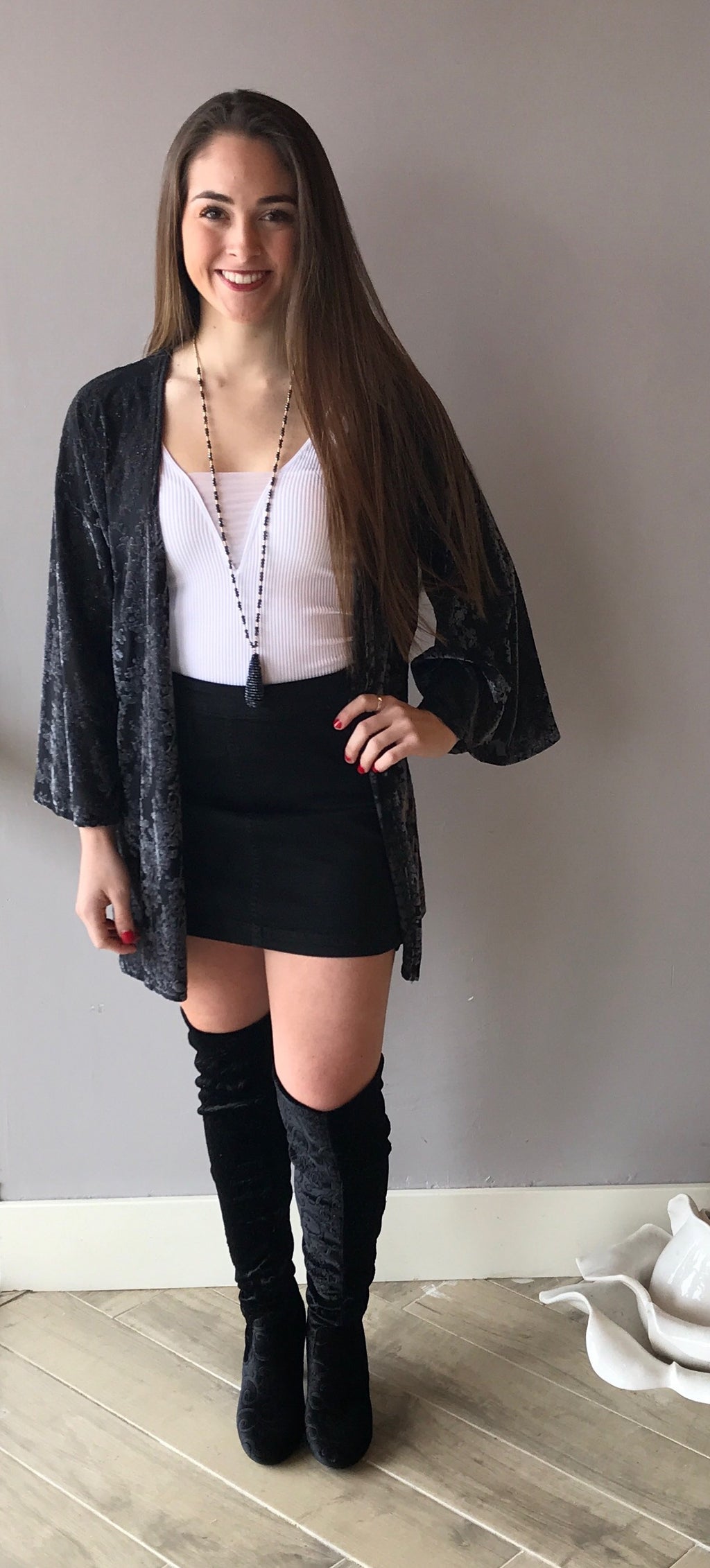 SOIRÉE Velvet Burnout Damask Sparkle Kimono Cardigan Top