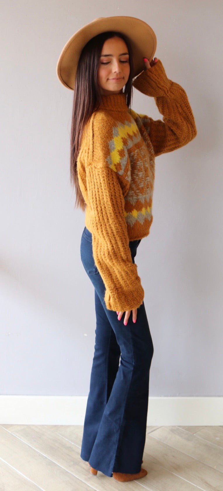 FREEPEOPLE Fair Isle ALPINE Highneck Widesleeve Pullover Top