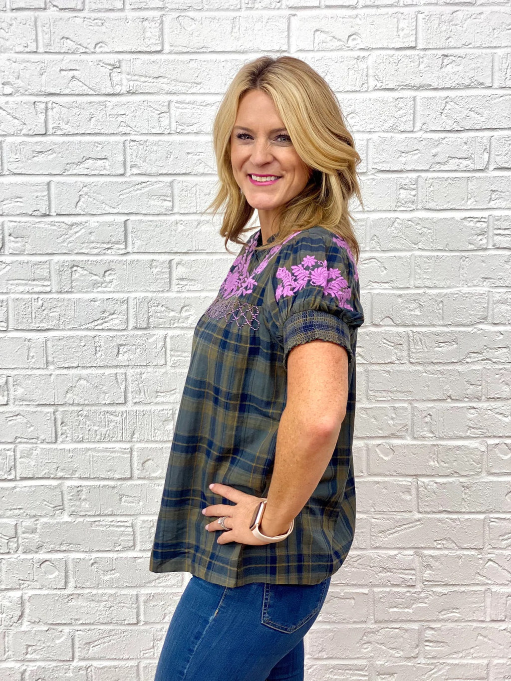 IVY JANE Floral Embroidered CAMILLA SmockSleeve Woven Top