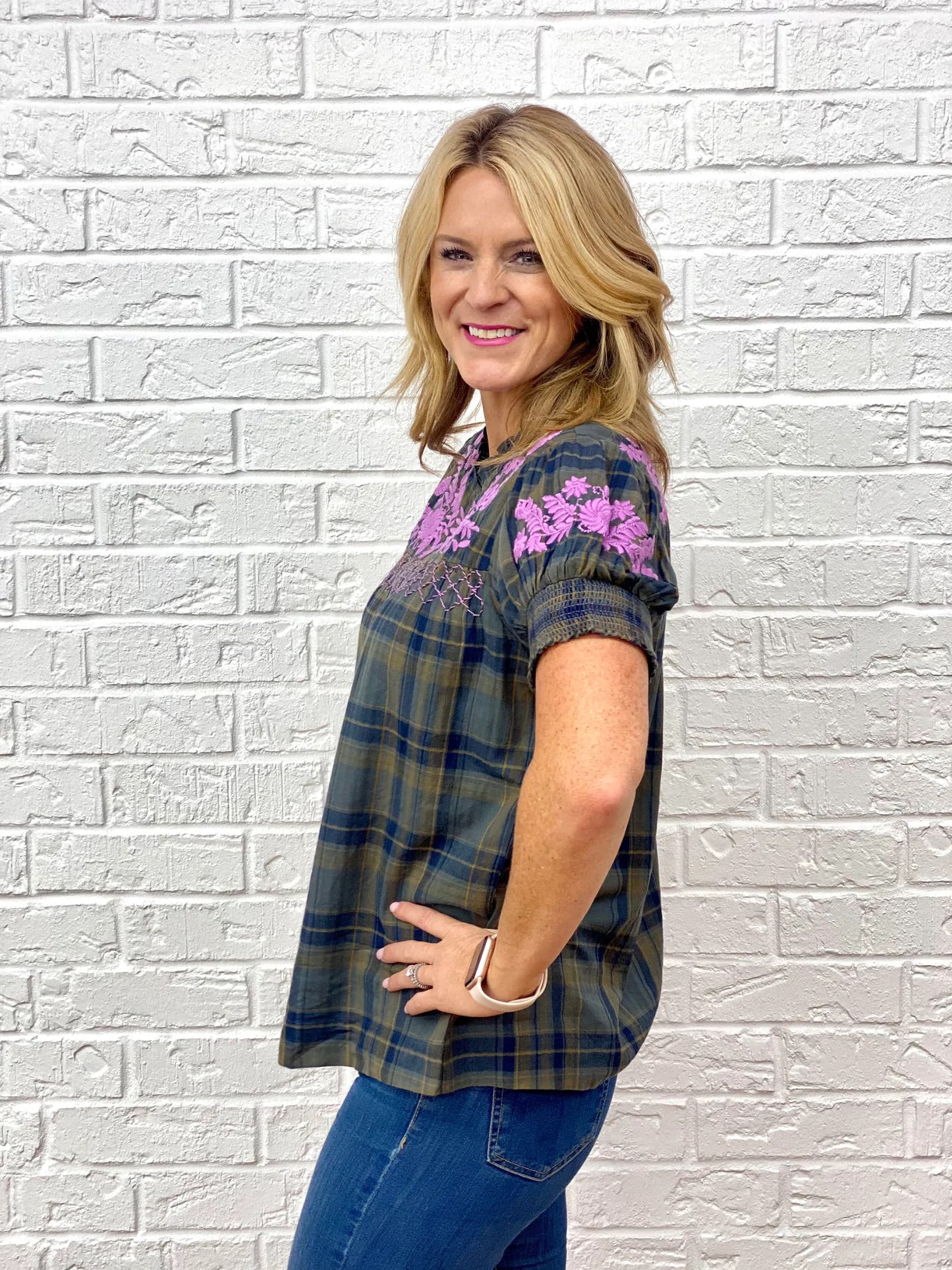 IVY JANE Floral Embroidered CAMILLA SmockSleeve Woven Top