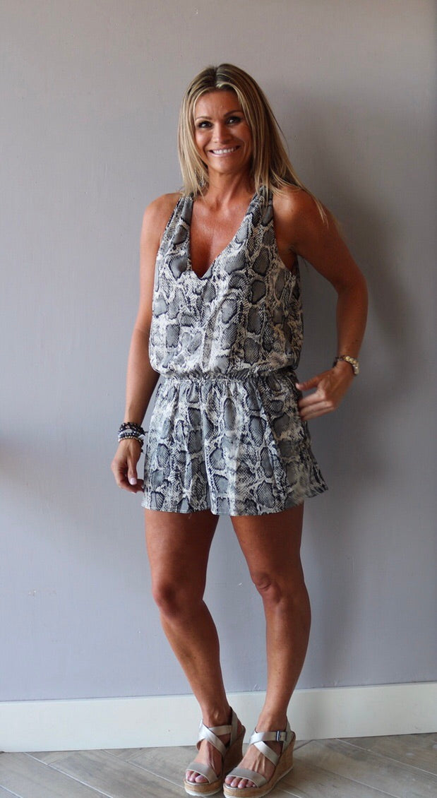 TIVOLI Python Print OpenBack Chiffon Short Romper
