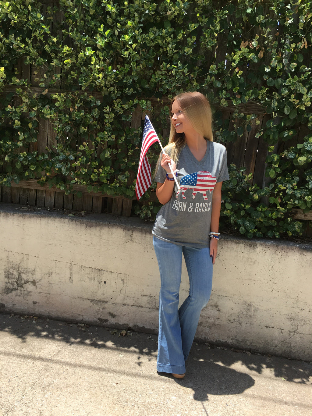 AMERICAN BUFFALO Grey TriBlend V-Neck Tee Top