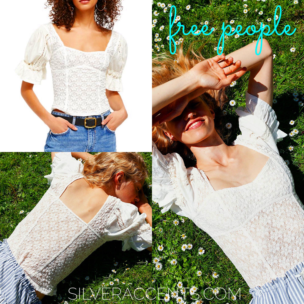 FREE PEOPLE Lace SPRING FLING PuffSleeve Corset Top