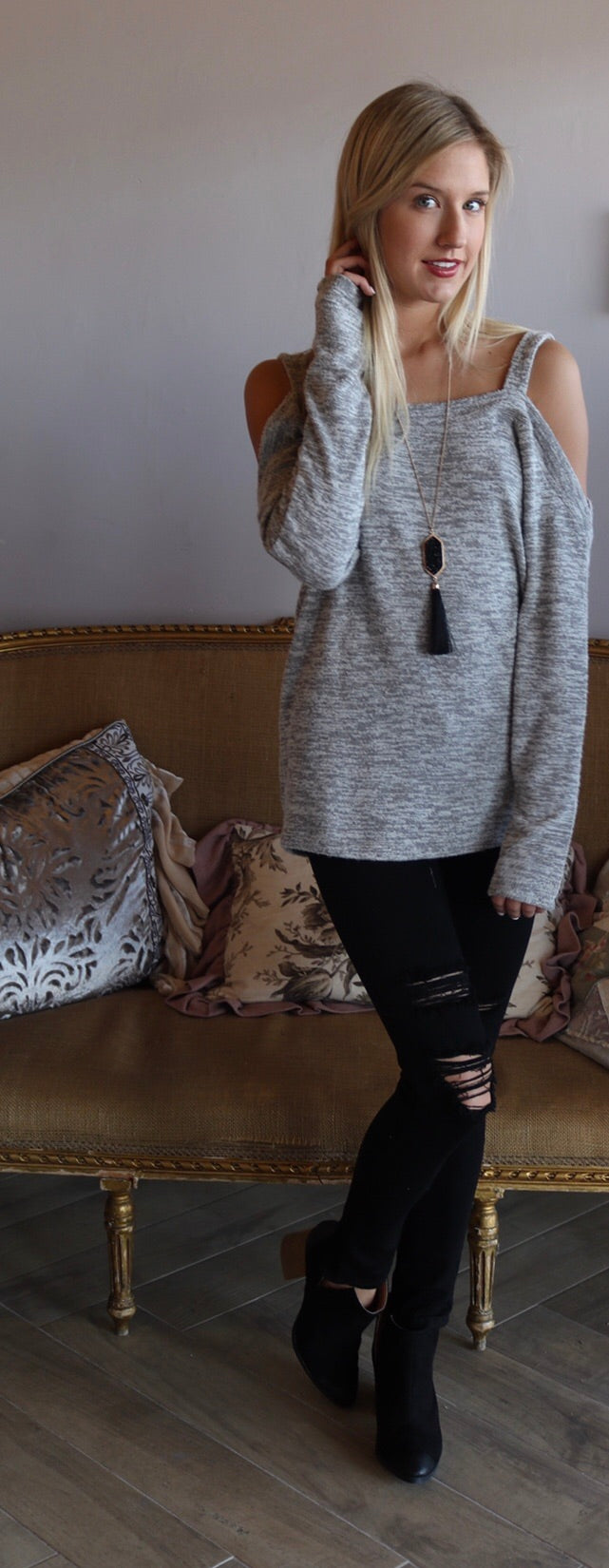 BOBI LoungeKnit HARDWIRED OffShoulder Strap SuperSoft Knit Top