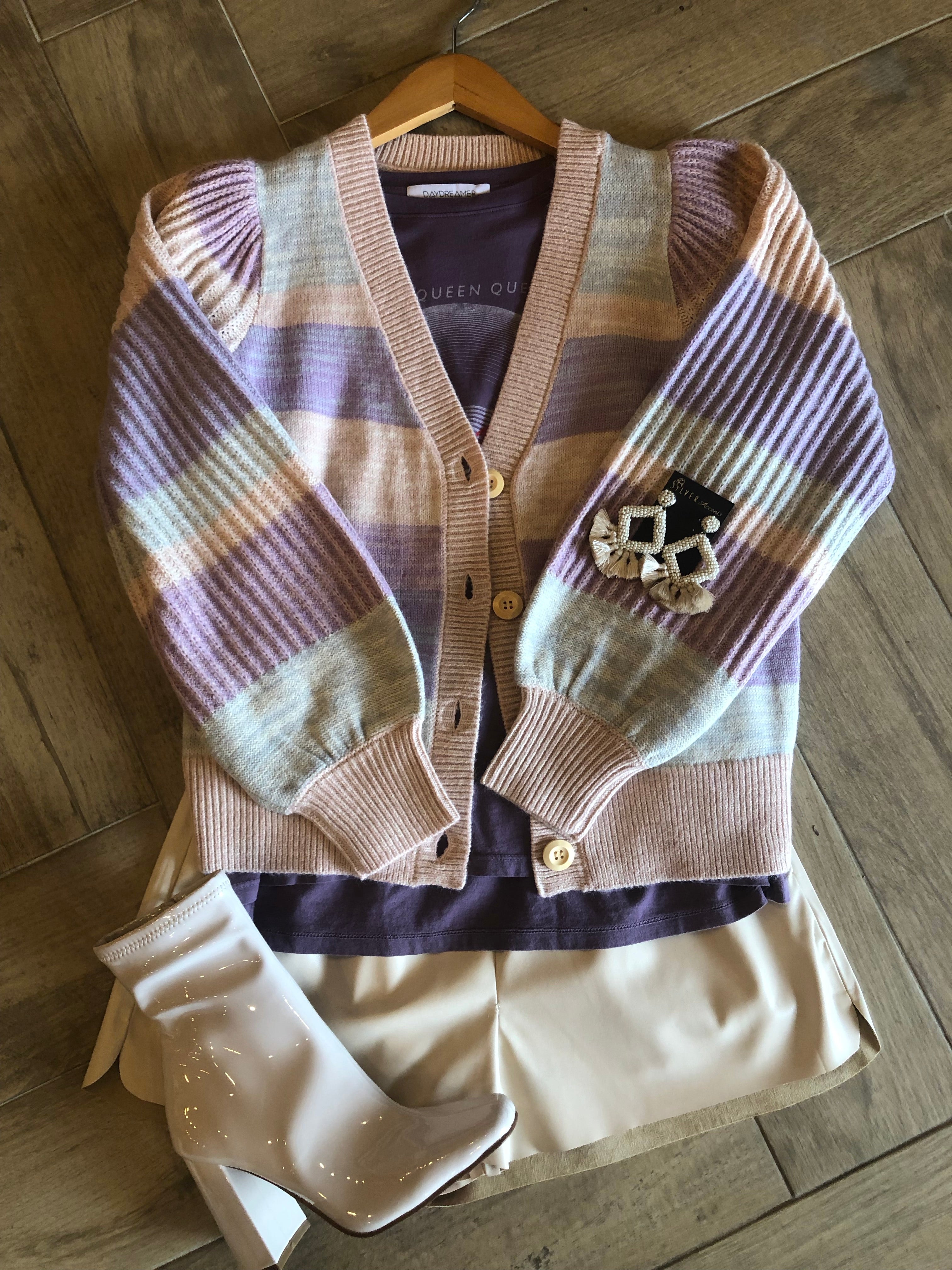 ANOTHER LOVE Stripe JAYLEE Puff Long Sleeve Cardigan
