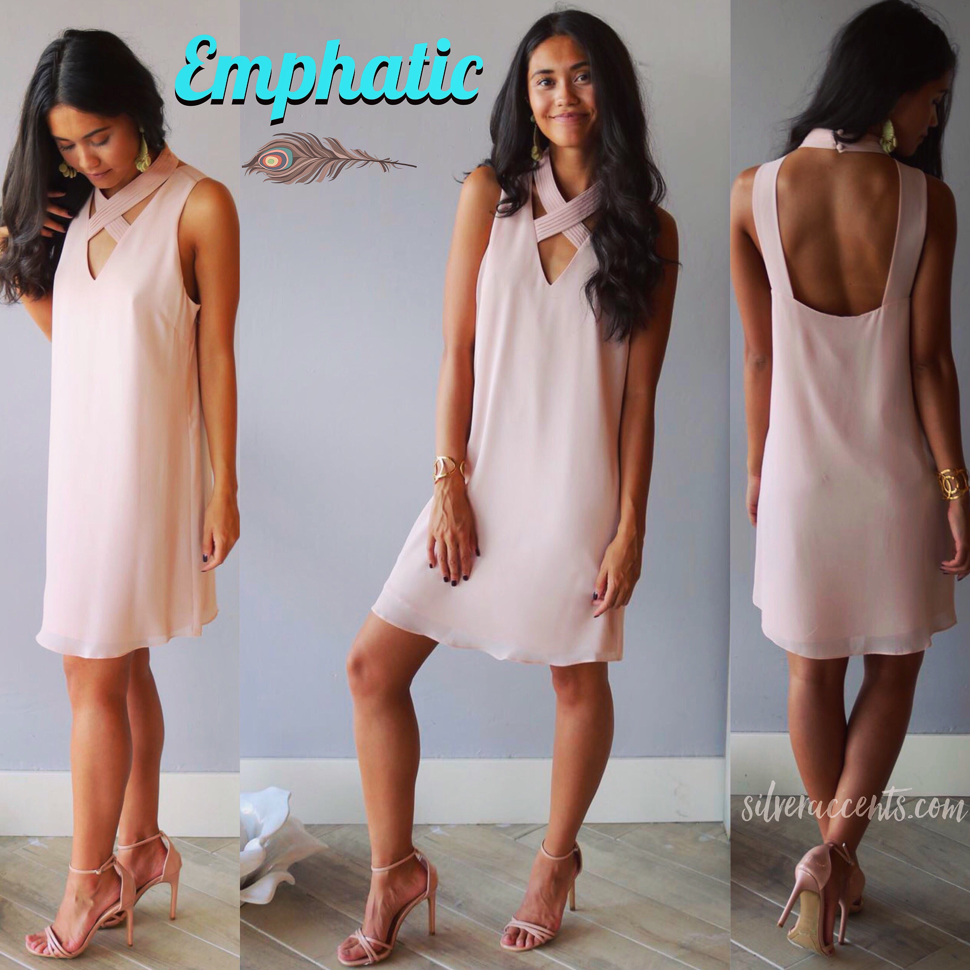 EMPHATIC Pleated CrossNeck Chiffon Shift Dress