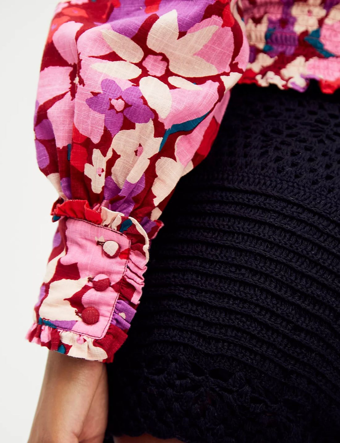 FREE PEOPLE Floral ARIANA SmockBodice PuffSleeve Top