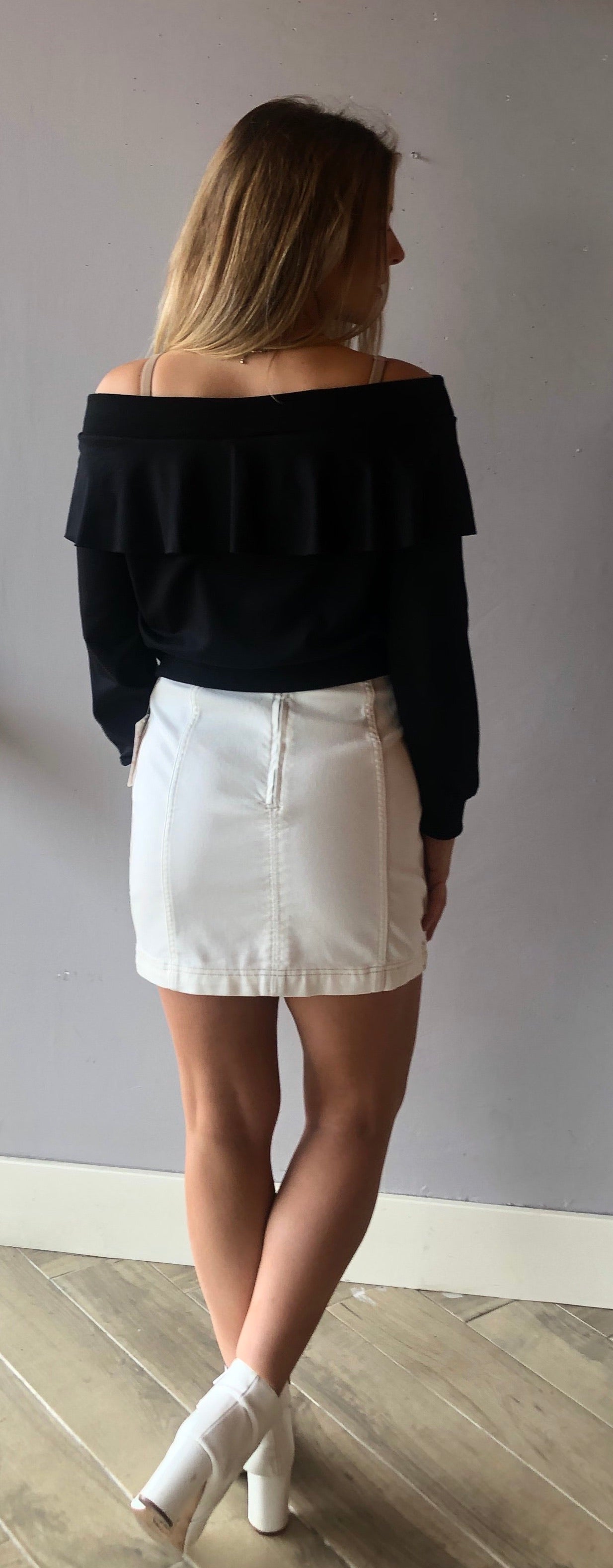 EASE Ruffled OffShoulder TerryKnit Top