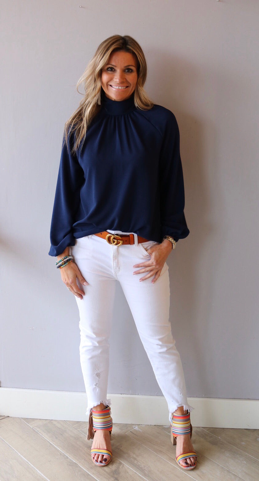 VINDICATE Hi-Neck KeyHole TieBack LongSleeve Top