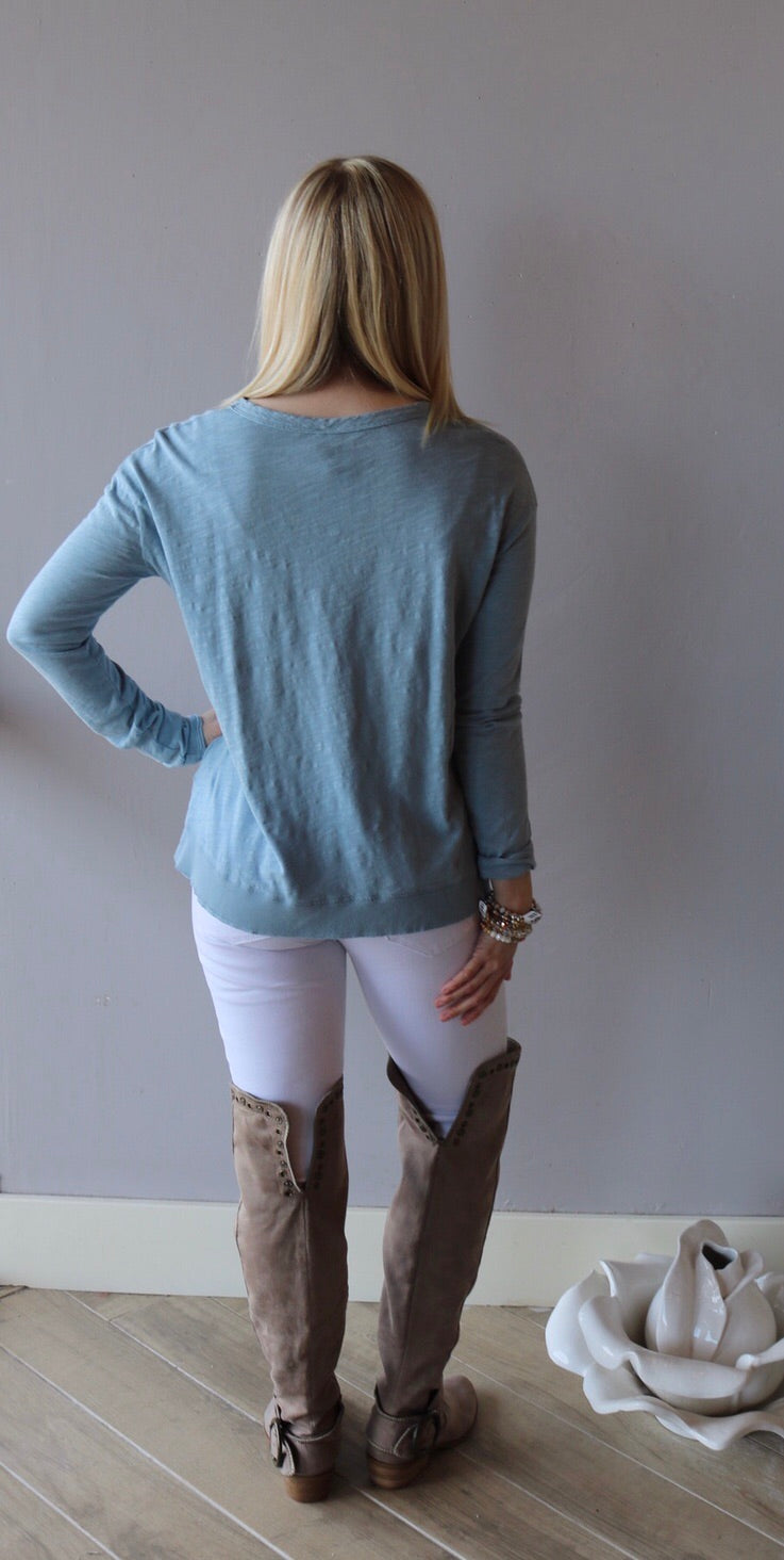 BOBI Slub Jersey SIDE OUT Crossed RibHem LongSleeve Top