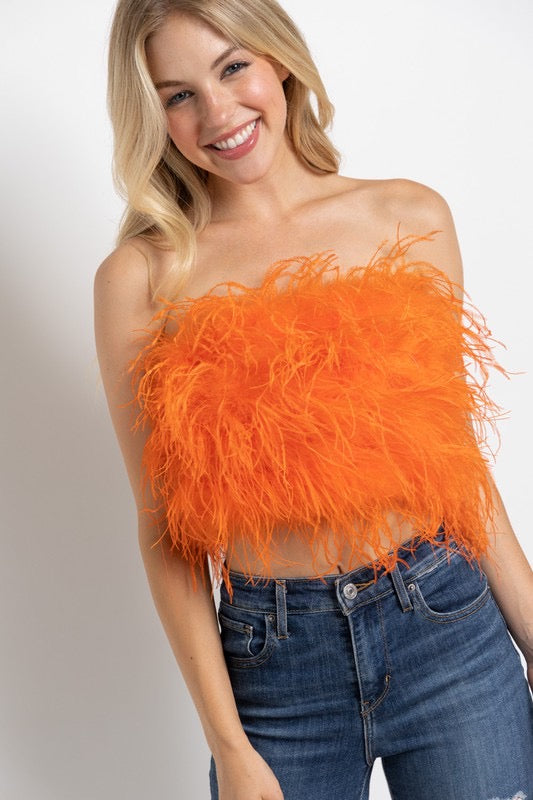*PICKENS Feather Strapless Top
