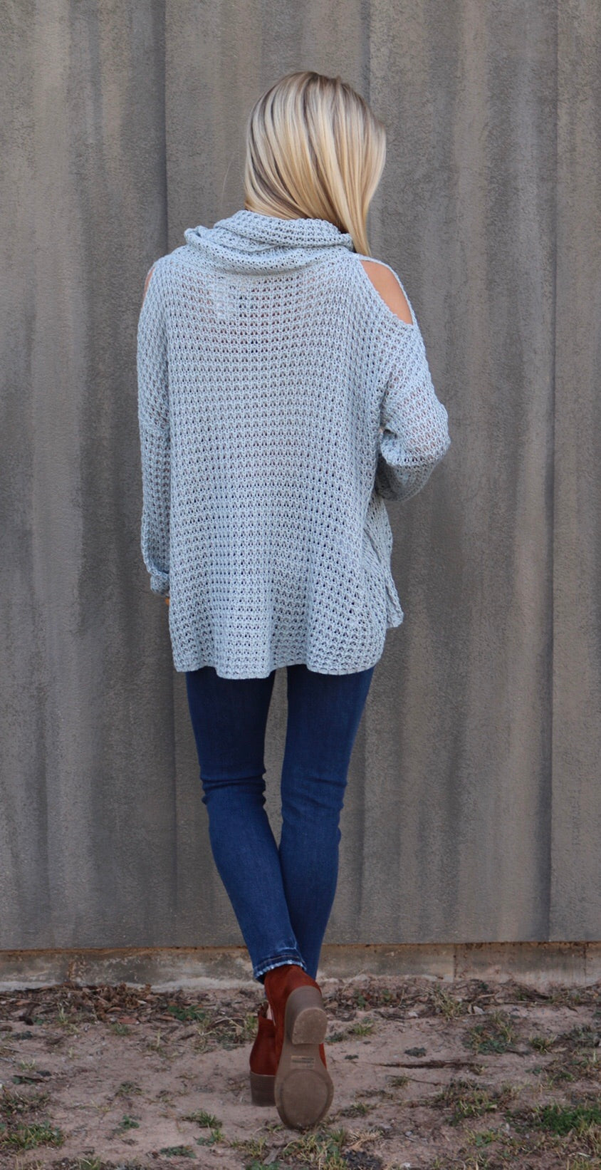 AZULE CowlNeck ColdShoulder Lightweight Sweater Top