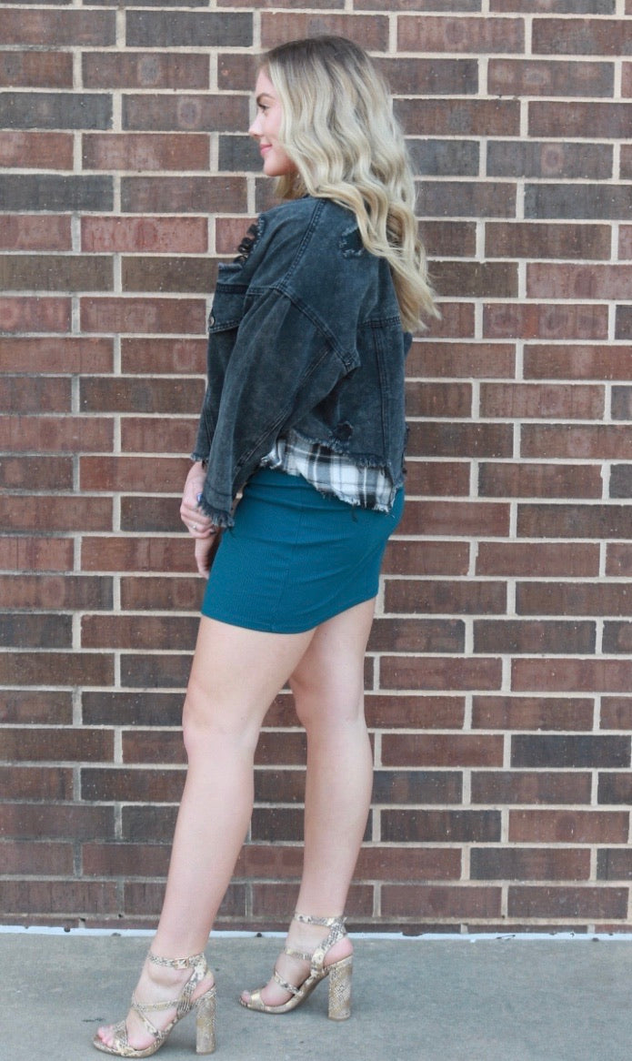 *BOBI SquareNeck STANCE 3/4 Sleeve RibKnit Dress