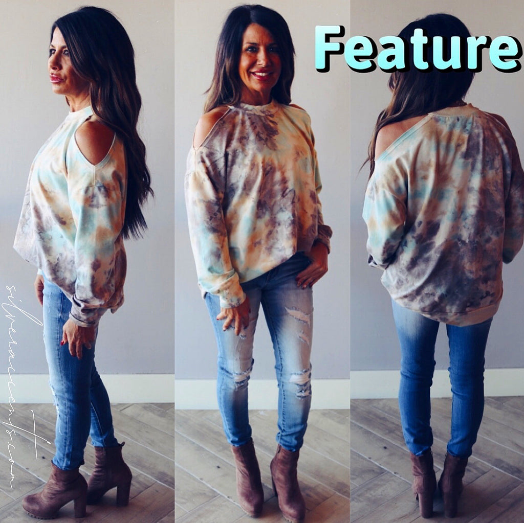 FEATURE TieDye ColdShoulder Knit Tunic Top