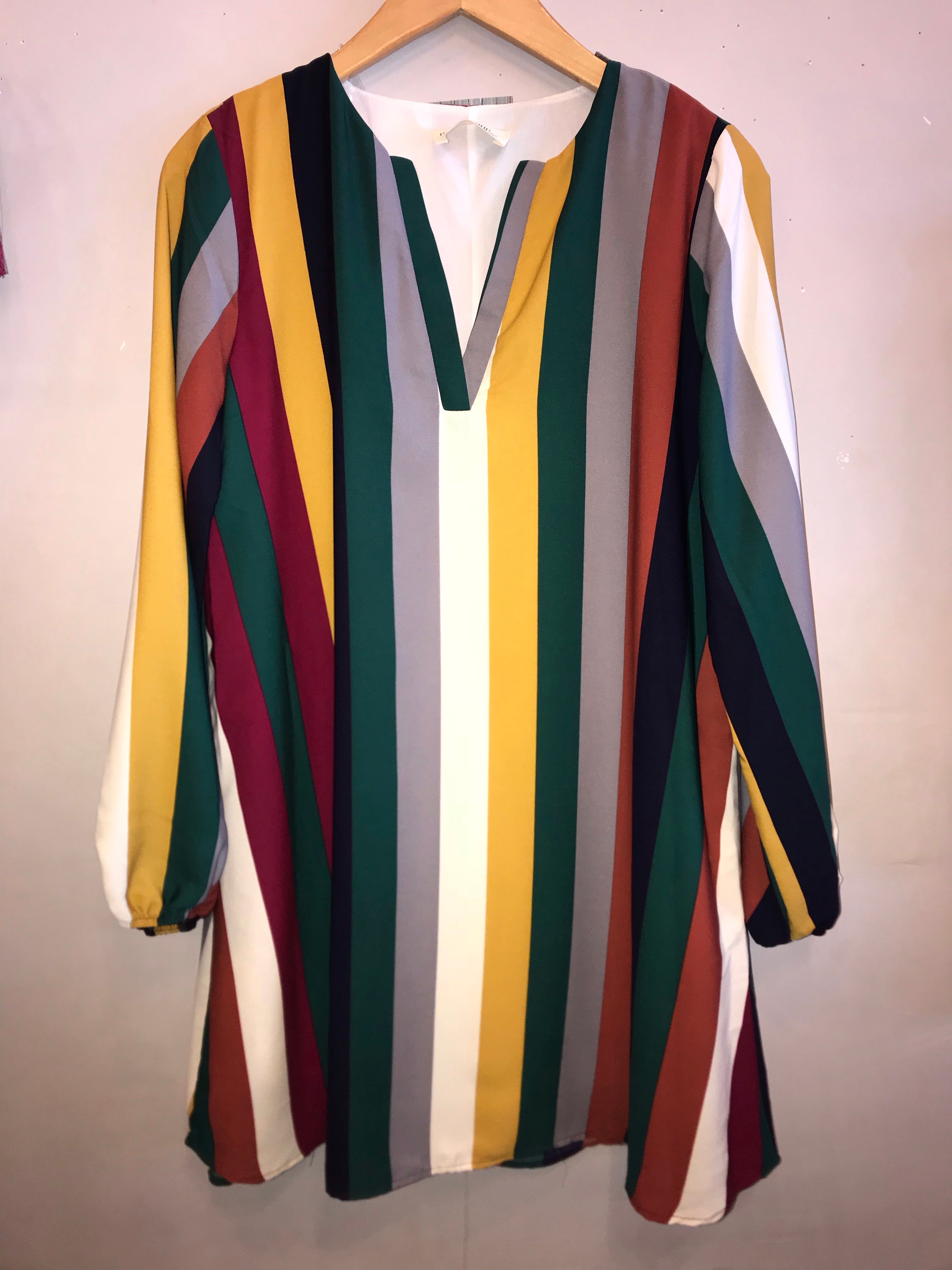 HEMISPHERE Stripe Split Neck Chiffon Shift Dress