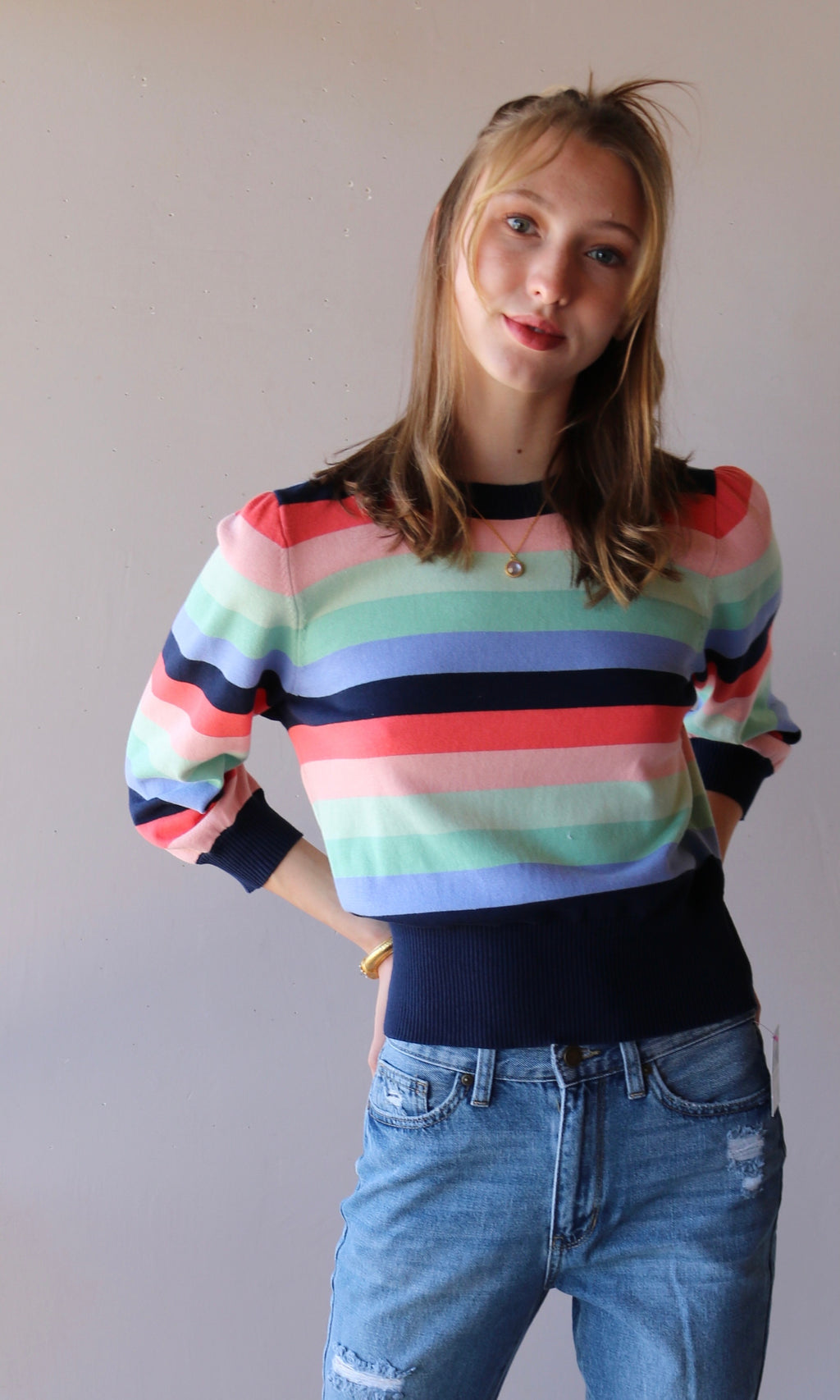 MICHAEL STARS CrewNeck DOLLY Striped Sweater