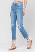VERVET Hi~Rise JEANNE Stretch Slim Straight Leg Jeans Finished Hem