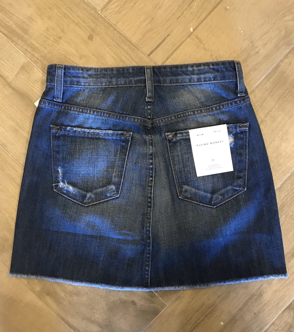 FLYING MONKEY Distressed GET OUT BLUE FrayHem Skirt