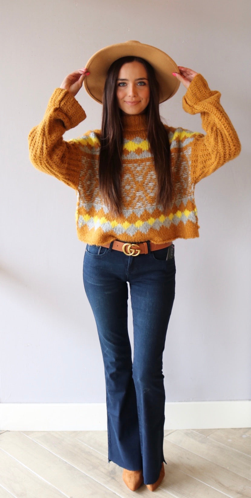 FREEPEOPLE Fair Isle ALPINE Highneck Widesleeve Pullover Top