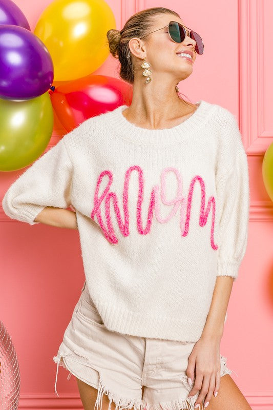 BIBI MOM Tinsel Short Puff~Sleeve Sweater