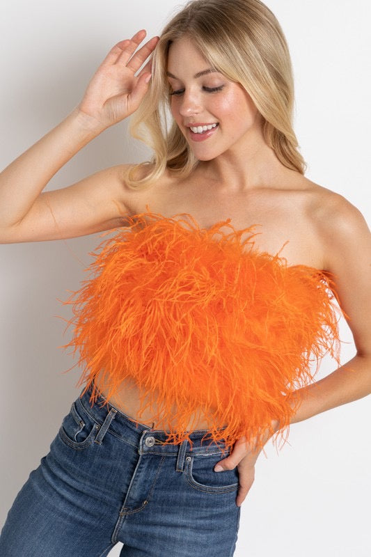 *PICKENS Feather Strapless Top