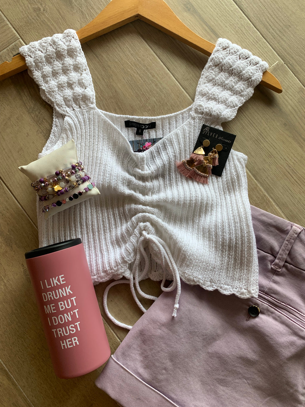 Paper Moon OLIVIA Rouche~Front Crochet~Sleeve Tank