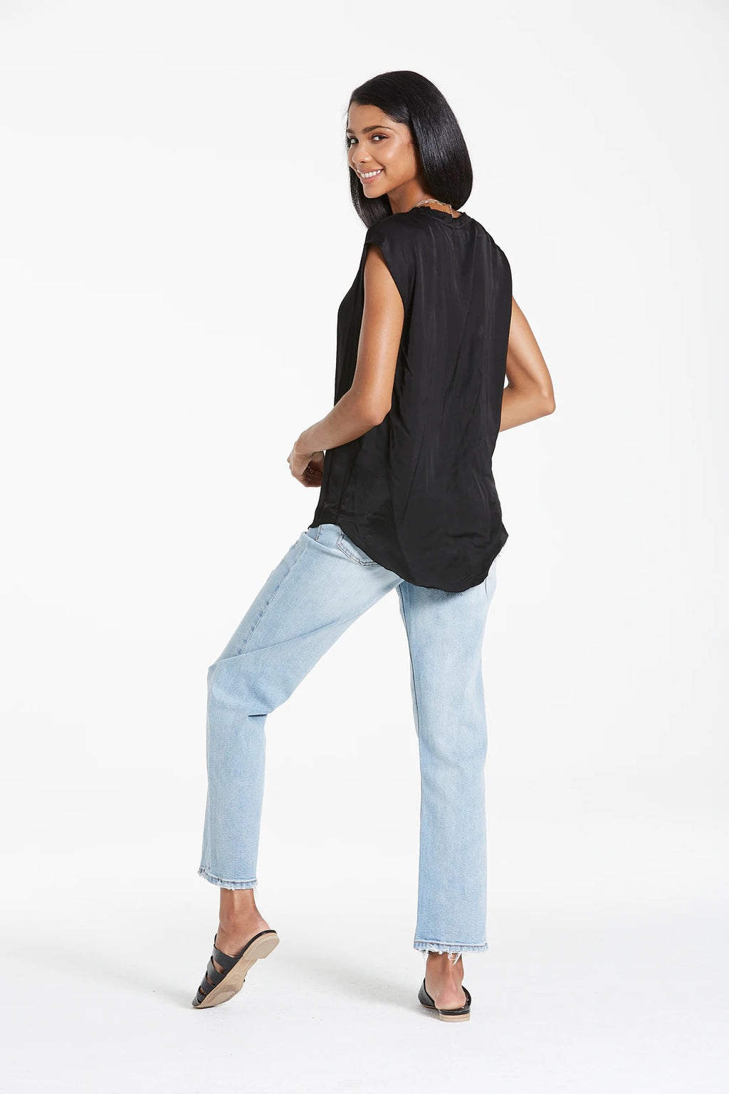 *DEAR JOHN Sleeveless YANIS V-Neck Satin RawHem Top